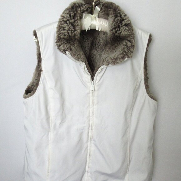 Kristen Blake white black animal print faux fur reversible vest *Sz L* - Picture 1 of 7